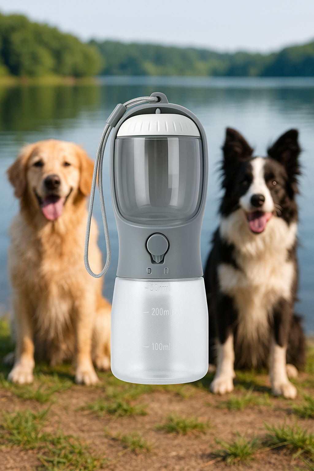 GassiHeld – 3-in-1 Hundetrinkflasche mit Napf, Futterfach, Kotbeutelspender & Filter