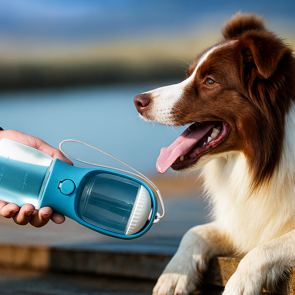 GassiHeld – 3-in-1 Hundetrinkflasche mit Napf, Futterfach, Kotbeutelspender & Filter