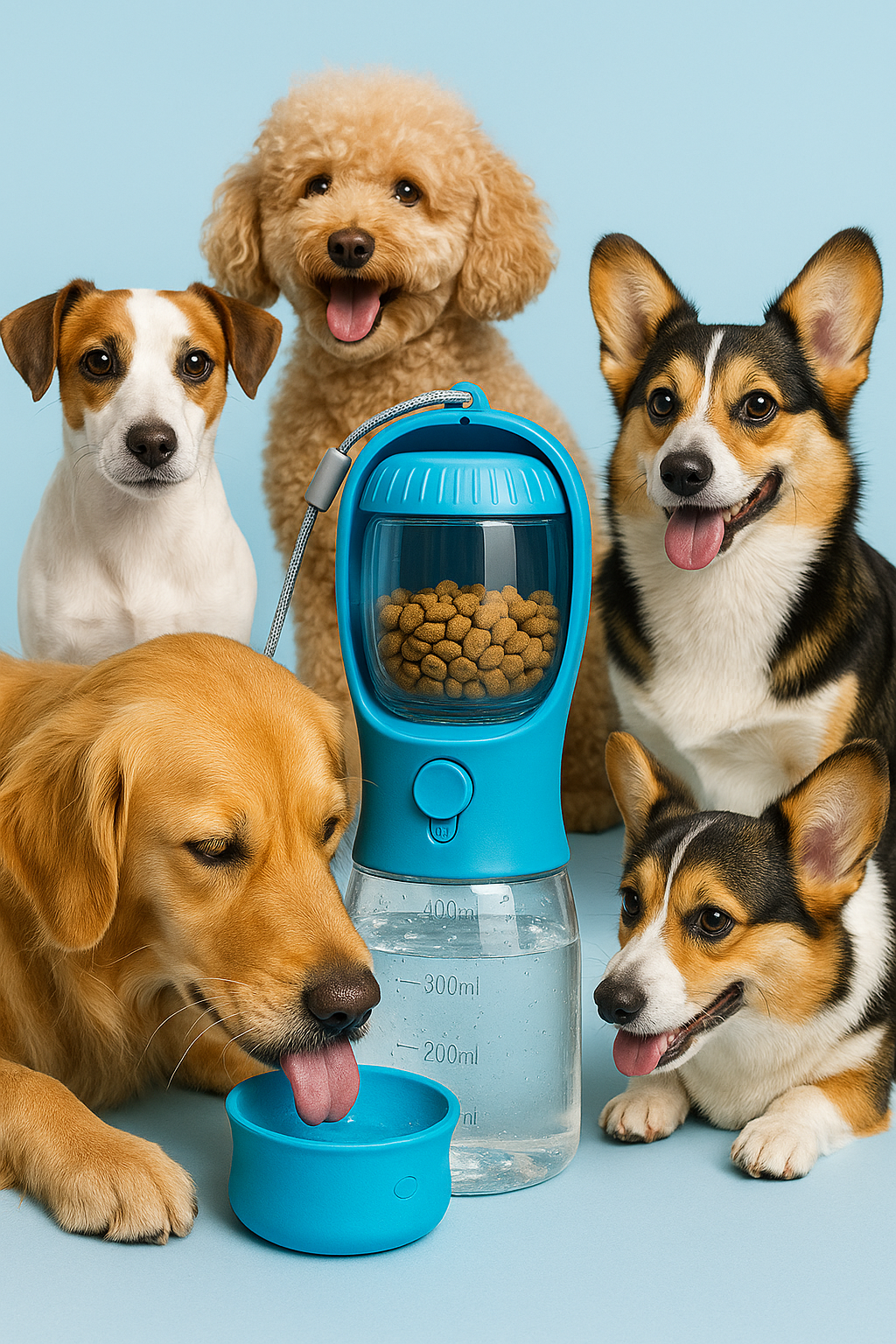 GassiHeld – 3-in-1 Hundetrinkflasche mit Napf, Futterfach, Kotbeutelspender & Filter